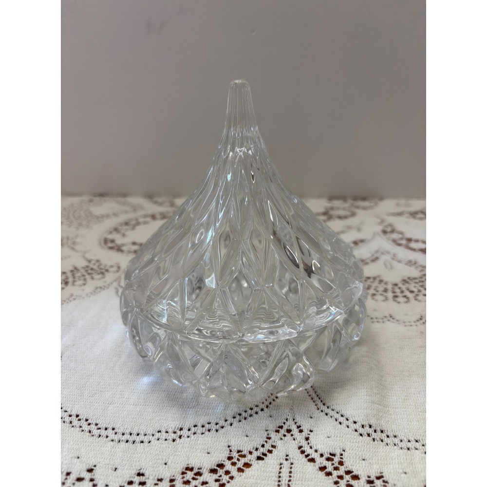 VTG 1987 Hershey's Kiss Crystal Candy Dish‎ Lidded Trinket Box HFC Diamond Cut